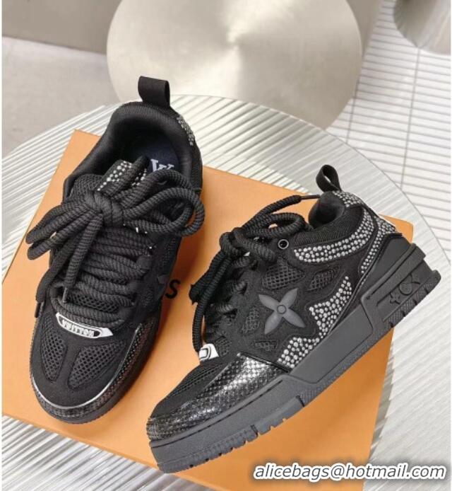 Charming Louis Vuitton Trainer Sneakers in Suede and Mesh with Crystal-Dots Charm Black 113042