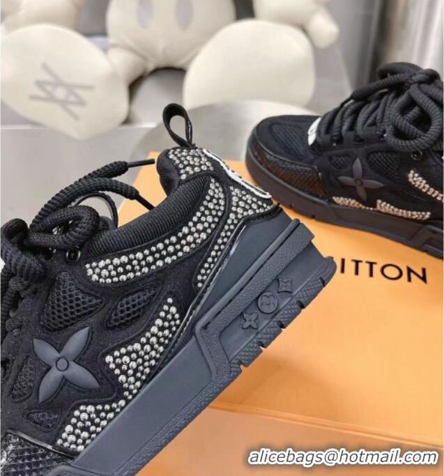 Charming Louis Vuitton Trainer Sneakers in Suede and Mesh with Crystal-Dots Charm Black 113042