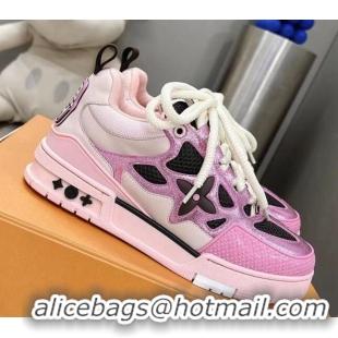 Good Quality Louis Vuitton Trainer Sneakers in Metallic Leather and Mesh Pink 113043