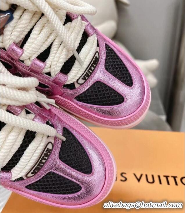 Good Quality Louis Vuitton Trainer Sneakers in Metallic Leather and Mesh Pink 113043