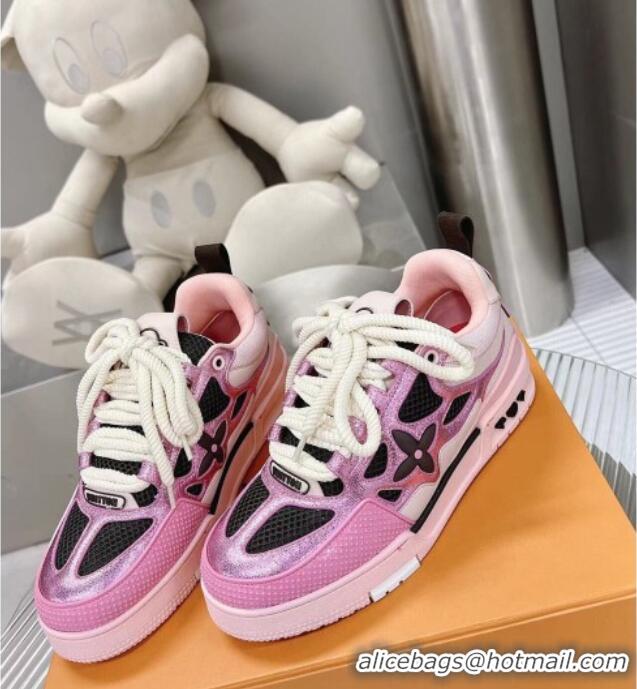 Good Quality Louis Vuitton Trainer Sneakers in Metallic Leather and Mesh Pink 113043