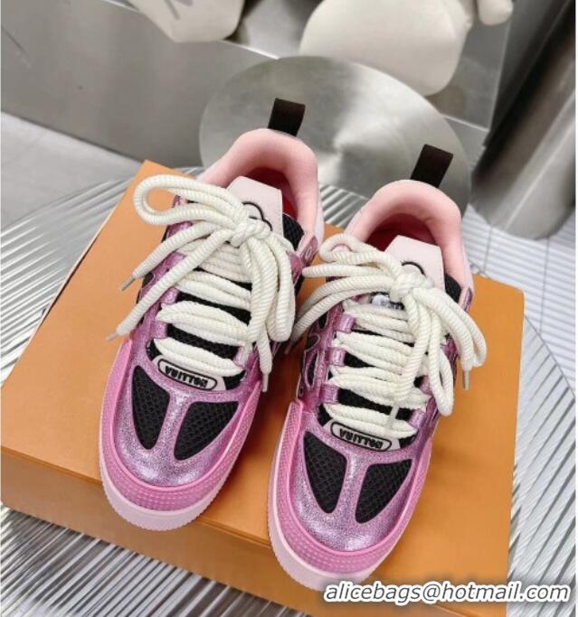 Good Quality Louis Vuitton Trainer Sneakers in Metallic Leather and Mesh Pink 113043