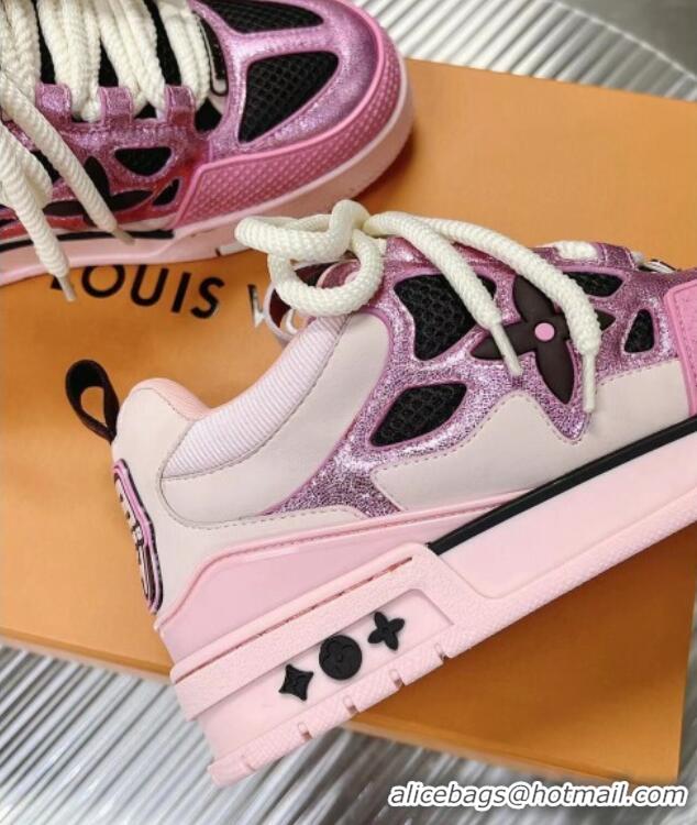 Good Quality Louis Vuitton Trainer Sneakers in Metallic Leather and Mesh Pink 113043