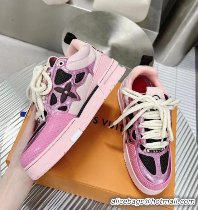 Good Quality Louis Vuitton Trainer Sneakers in Metallic Leather and Mesh Pink 113043