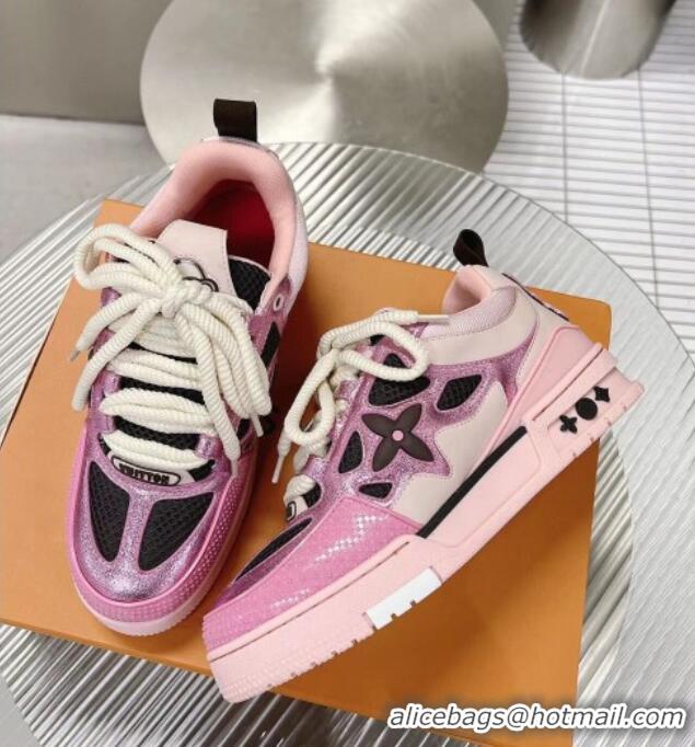 Good Quality Louis Vuitton Trainer Sneakers in Metallic Leather and Mesh Pink 113043