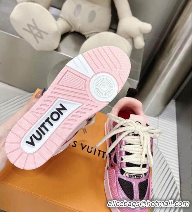 Good Quality Louis Vuitton Trainer Sneakers in Metallic Leather and Mesh Pink 113043