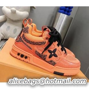 1:1 aaaaa Louis Vuitton Trainer Sneakers in Suede and Mesh with Crystal-Dots Charm Orange 113044