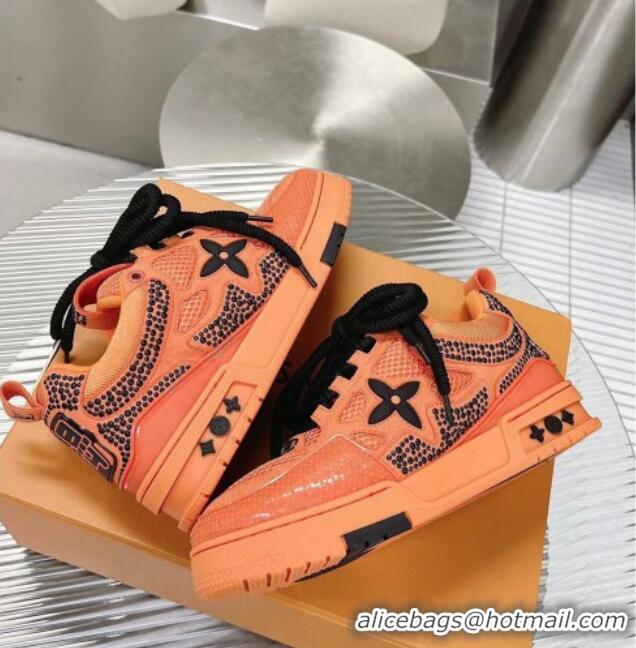 1:1 aaaaa Louis Vuitton Trainer Sneakers in Suede and Mesh with Crystal-Dots Charm Orange 113044