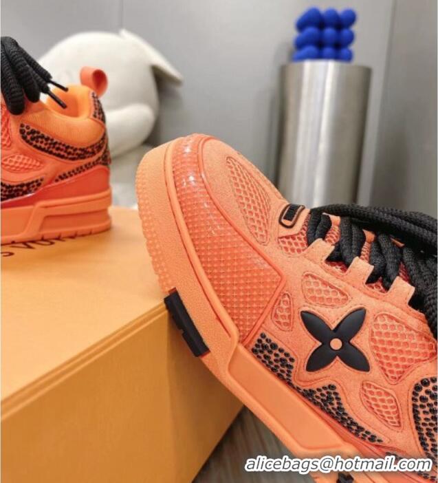 1:1 aaaaa Louis Vuitton Trainer Sneakers in Suede and Mesh with Crystal-Dots Charm Orange 113044