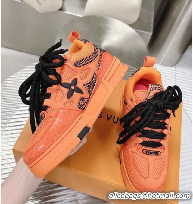 1:1 aaaaa Louis Vuitton Trainer Sneakers in Suede and Mesh with Crystal-Dots Charm Orange 113044