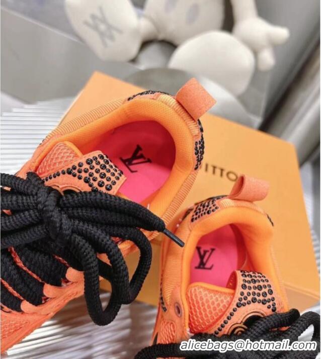 1:1 aaaaa Louis Vuitton Trainer Sneakers in Suede and Mesh with Crystal-Dots Charm Orange 113044