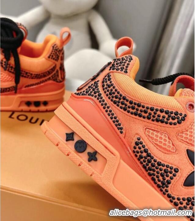 1:1 aaaaa Louis Vuitton Trainer Sneakers in Suede and Mesh with Crystal-Dots Charm Orange 113044