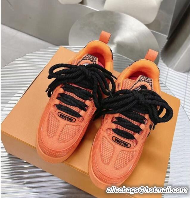 1:1 aaaaa Louis Vuitton Trainer Sneakers in Suede and Mesh with Crystal-Dots Charm Orange 113044