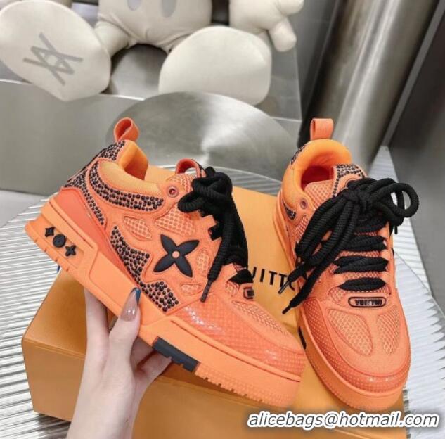 1:1 aaaaa Louis Vuitton Trainer Sneakers in Suede and Mesh with Crystal-Dots Charm Orange 113044