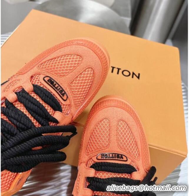 1:1 aaaaa Louis Vuitton Trainer Sneakers in Suede and Mesh with Crystal-Dots Charm Orange 113044