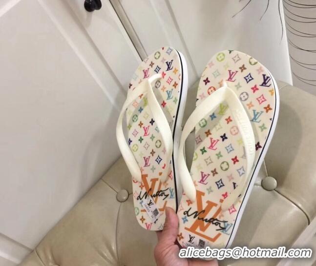 Low Price Louis Vuitton Men's Flat Thong Sandals White 220129