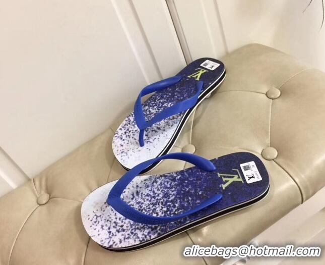 Luxury Louis Vuitton Men's Flat Thong Sandals Blue 220130