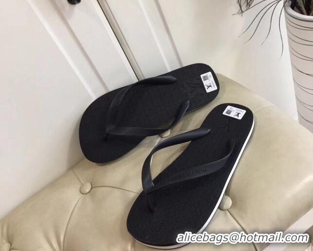 Good Quality Louis Vuitton Men's Flat Thong Sandals Black 220135