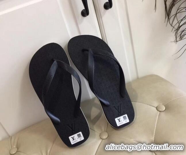 Good Quality Louis Vuitton Men's Flat Thong Sandals Black 220135