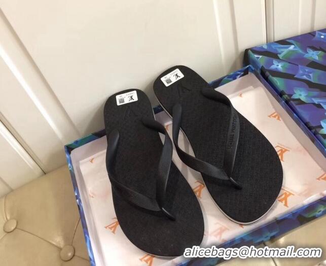 Good Quality Louis Vuitton Men's Flat Thong Sandals Black 220135