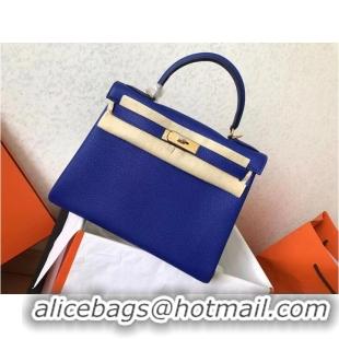 Top Quality Hermes Kelly 25cm Shoulder Bags Togo KL2755 Electrooptic blue&gold