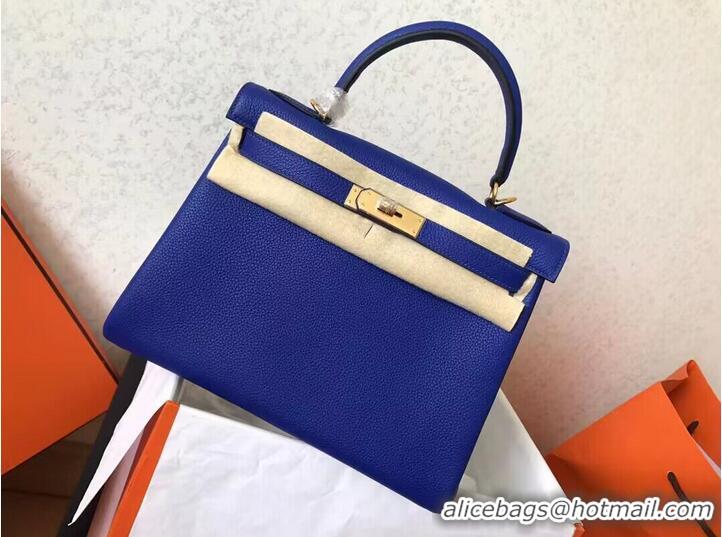 Top Quality Hermes Kelly 25cm Shoulder Bags Togo KL2755 Electrooptic blue&gold