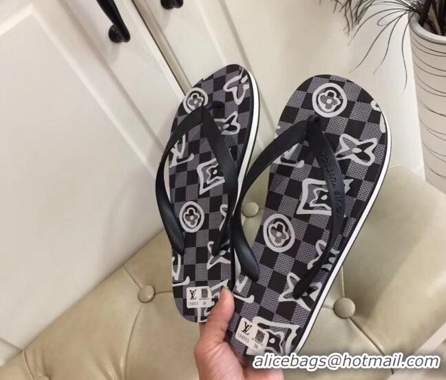 Classic Hot Louis Vuitton Men's Flat Thong Sandals Black/Grey 220137