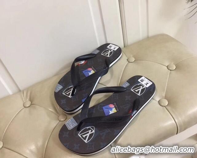 Grade Quality Louis Vuitton Men's Flat Thong Sandals Black 220139