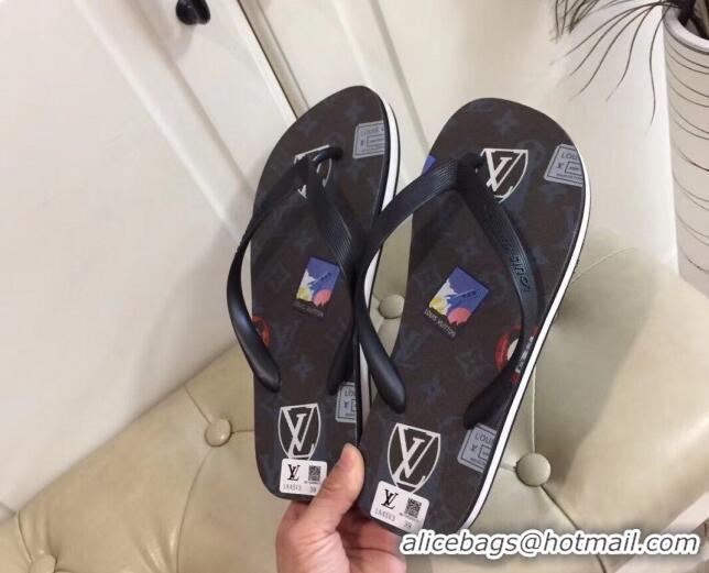 Grade Quality Louis Vuitton Men's Flat Thong Sandals Black 220139