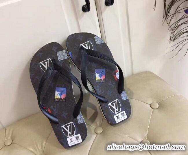 Grade Quality Louis Vuitton Men's Flat Thong Sandals Black 220139