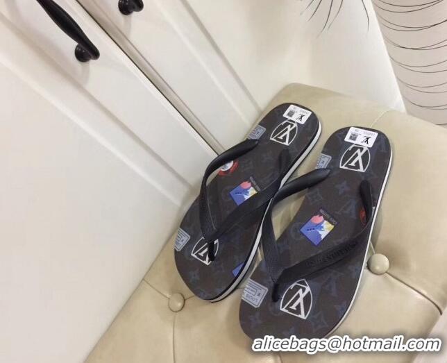 Grade Quality Louis Vuitton Men's Flat Thong Sandals Black 220139