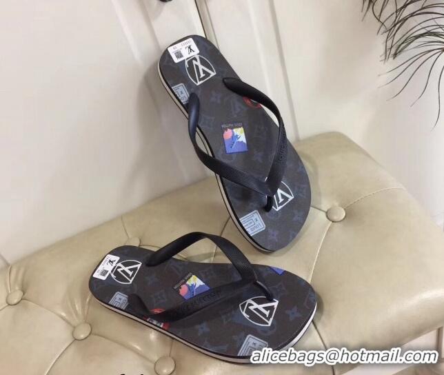 Grade Quality Louis Vuitton Men's Flat Thong Sandals Black 220139