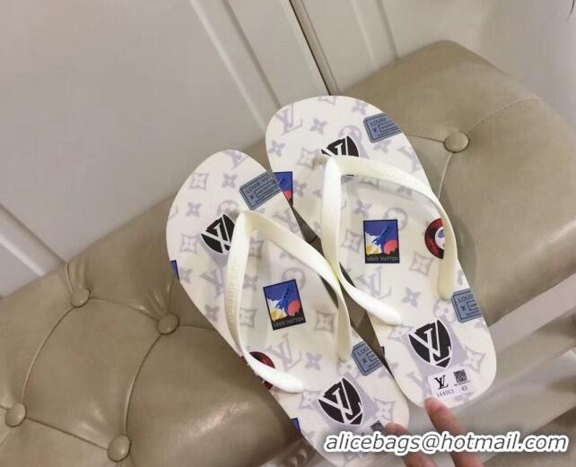 Low Cost Louis Vuitton Men's Flat Thong Sandals White 220140