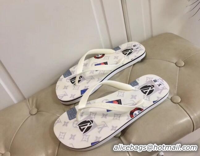 Low Cost Louis Vuitton Men's Flat Thong Sandals White 220140