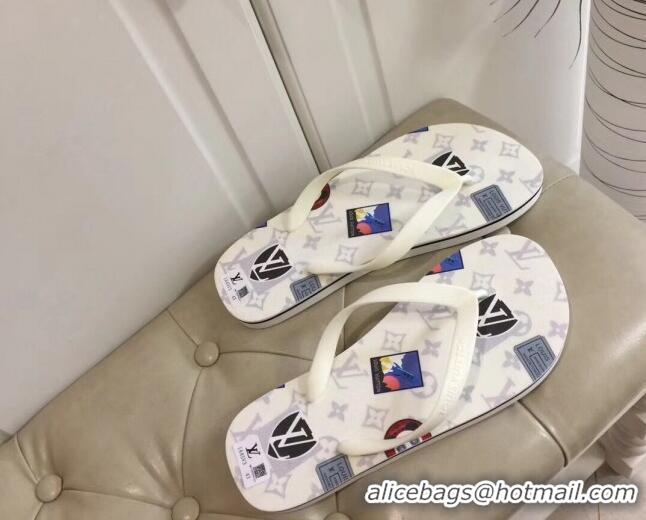 Low Cost Louis Vuitton Men's Flat Thong Sandals White 220140