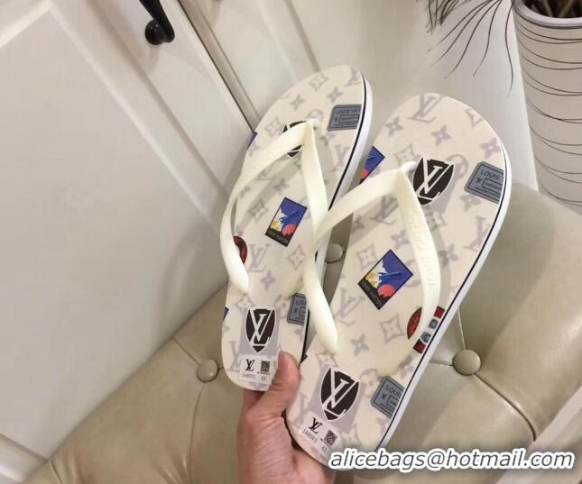 Low Cost Louis Vuitton Men's Flat Thong Sandals White 220140