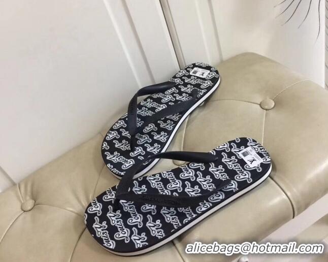 Unique Style Louis Vuitton Men's Flat Thong Sandals Black/White 220141