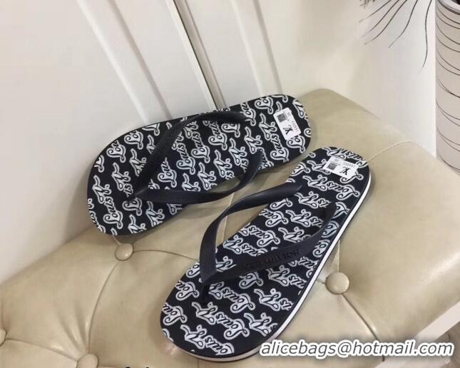 Unique Style Louis Vuitton Men's Flat Thong Sandals Black/White 220141