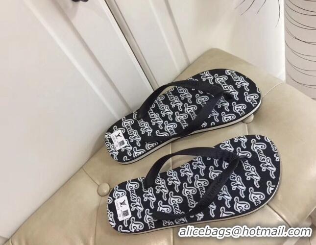 Unique Style Louis Vuitton Men's Flat Thong Sandals Black/White 220141