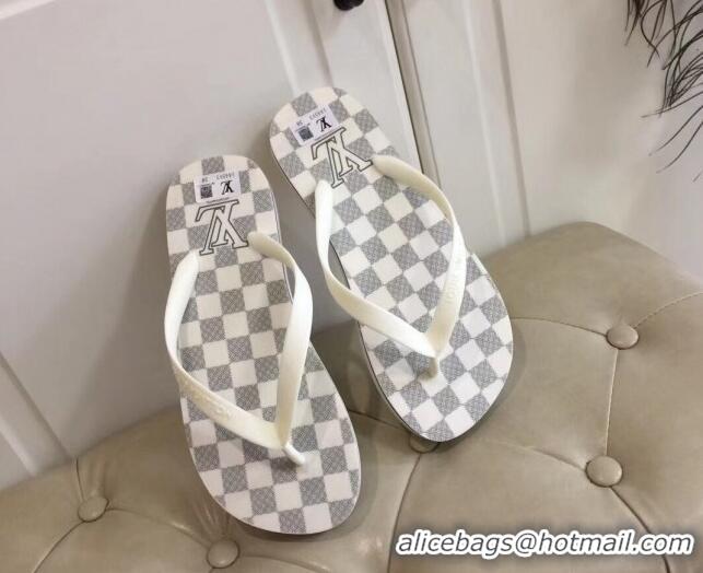 Best Grade Louis Vuitton Men's Flat Thong Sandals White/Grey 220143