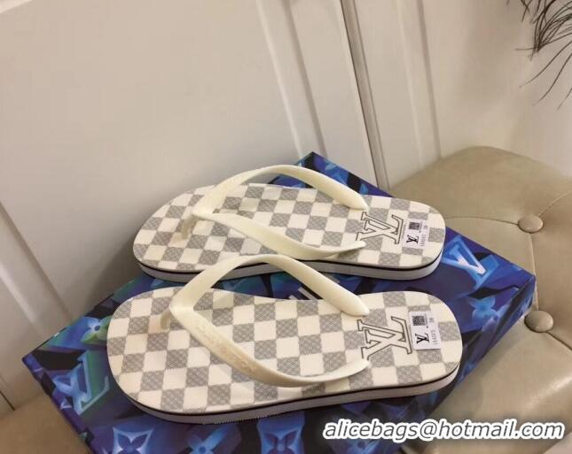 Best Grade Louis Vuitton Men's Flat Thong Sandals White/Grey 220143