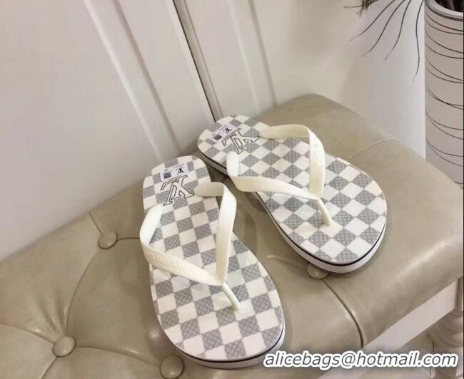 Best Grade Louis Vuitton Men's Flat Thong Sandals White/Grey 220143