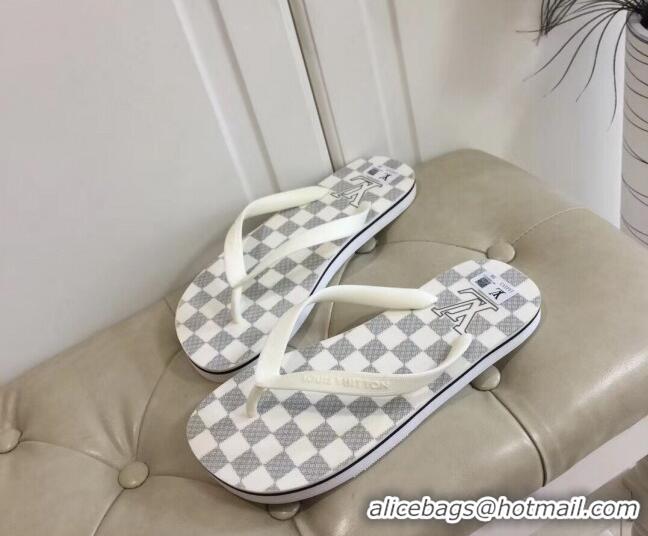 Best Grade Louis Vuitton Men's Flat Thong Sandals White/Grey 220143