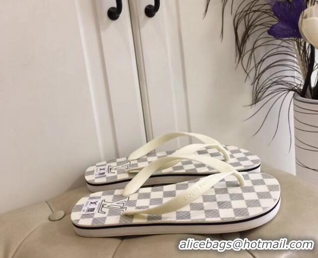 Best Grade Louis Vuitton Men's Flat Thong Sandals White/Grey 220143