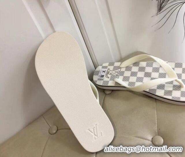 Best Grade Louis Vuitton Men's Flat Thong Sandals White/Grey 220143