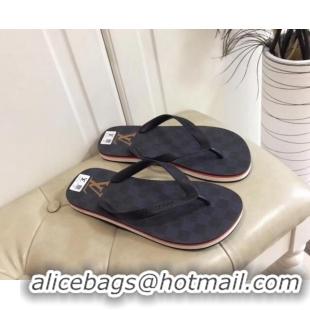 Popular Style Louis Vuitton Men's Flat Thong Sandals Black Damier 220144