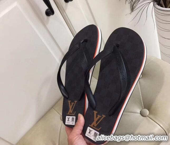 Popular Style Louis Vuitton Men's Flat Thong Sandals Black Damier 220144