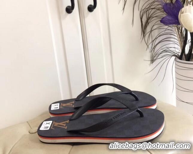 Popular Style Louis Vuitton Men's Flat Thong Sandals Black Damier 220144