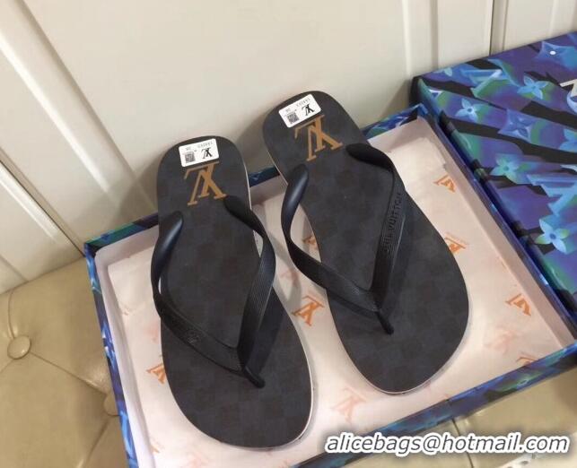 Popular Style Louis Vuitton Men's Flat Thong Sandals Black Damier 220144