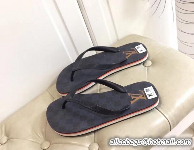 Popular Style Louis Vuitton Men's Flat Thong Sandals Black Damier 220144